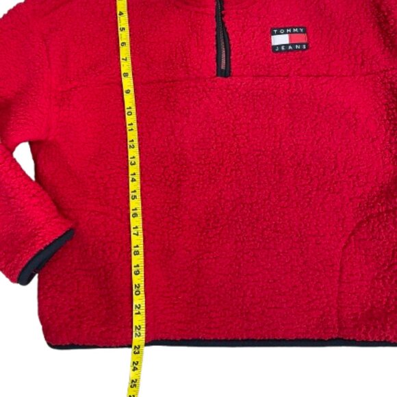Tommy Hilfiger Quarter Zip Cropped Soft Sherpa Sweatshirt Pullover Size L Red - Picture 7 of 8
